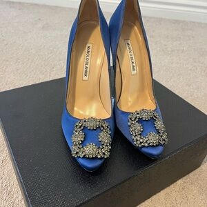 Manolo Blahnik Royal Blue Heels with Crystal Embellishments